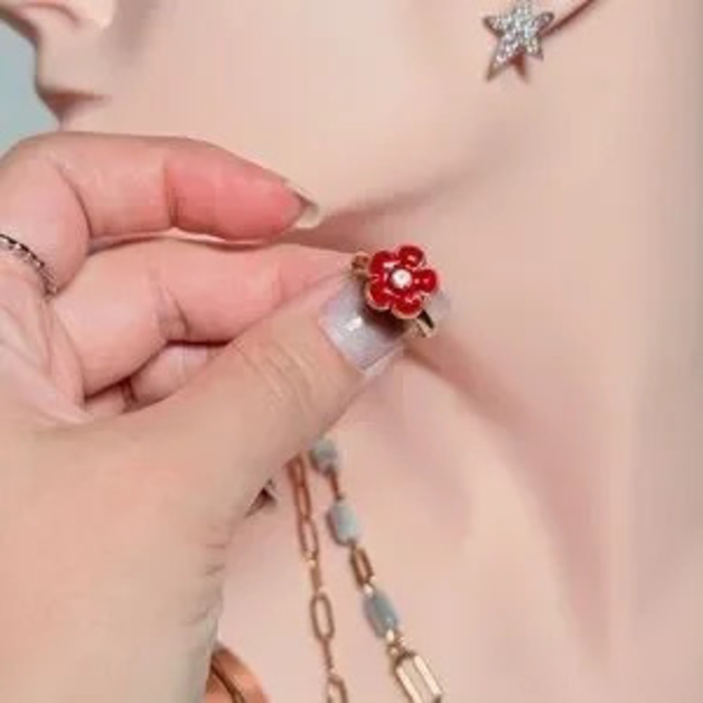 ?? Elegant Girls Red Flower Ring ??